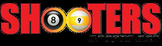 Shooters bar logo with red text and pool balls numbered 8 and 9